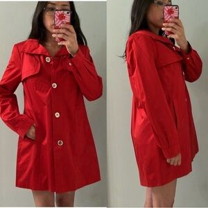 NEW Vintage Calvin Klein Y2K Red Sateen Short Trench Coat Jacket XS